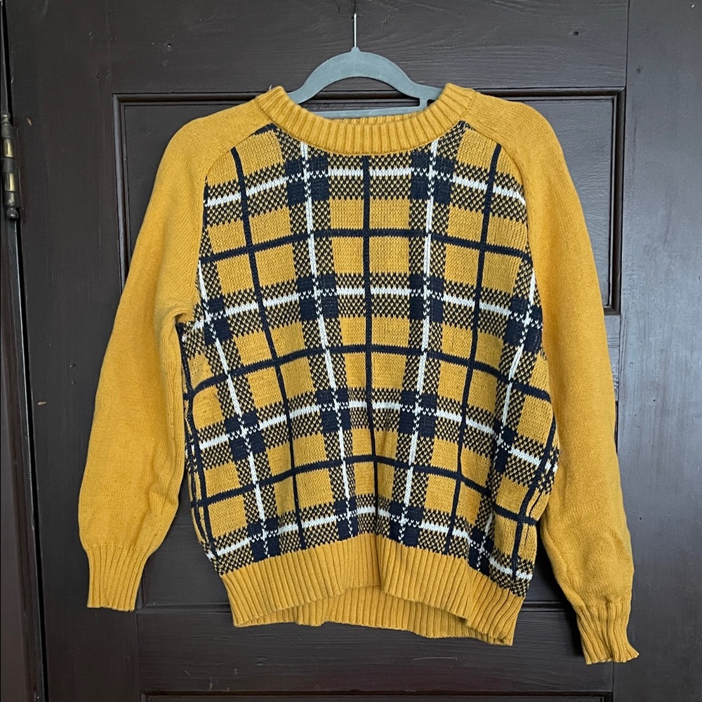 Free Assembly Yellow and Black Plaid Cotton and Wool Blend Sweater